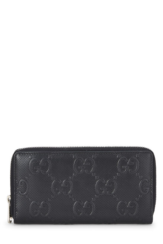 Black Leather Logo Embossed Zip Around Wallet, , large image number 0