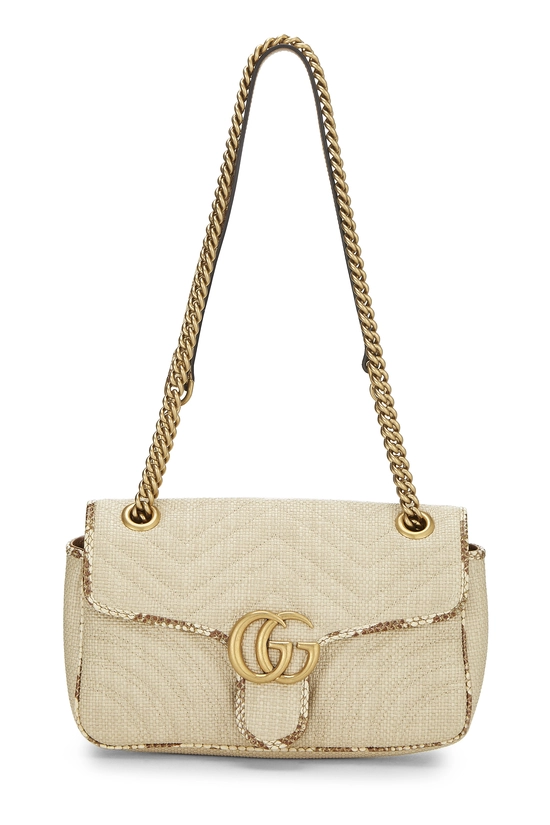 Beige Raffia GG Marmont Shoulder Bag Small, , large image number 0