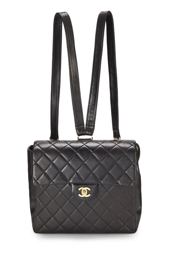 Black Quilted Lambskin Square Flap Backpack, , large image number 0