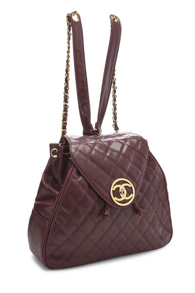 Burgundy Quilted Caviar Backpack Large, , large