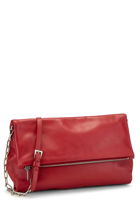 Red Calfskin Leather Fold Over Clutch, , large image number 1