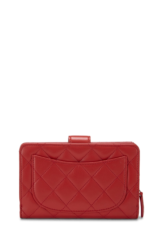 Pre-Owned Red Quilted Lambskin Compact Zip Around Wallet Q6A1A21IPB005