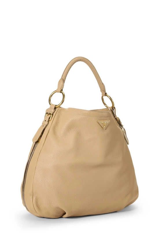 Beige Vitello Daino Side Zip Hobo, , large image number 1