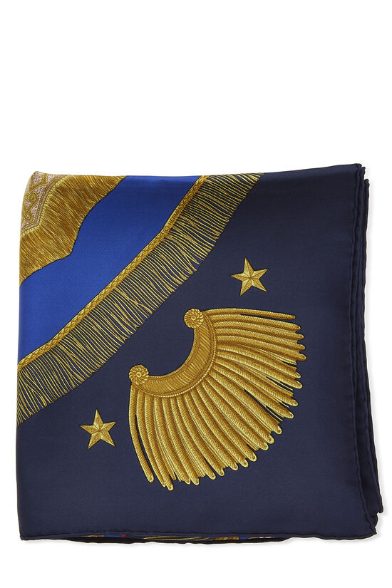 Blue & Multicolor 'Poste et Cavalerie' Silk Scarf 90, , large image number 1