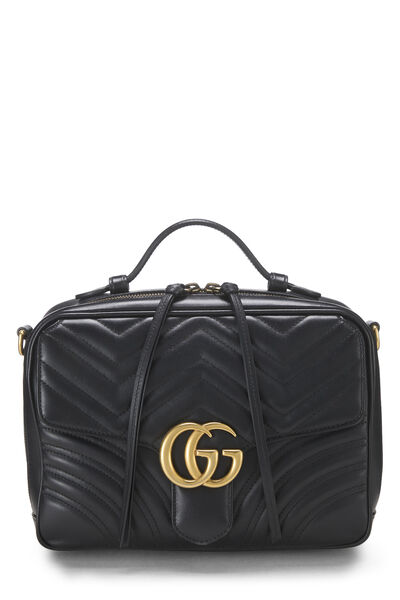 Black Leather GG Marmont Top Handle Shoulder Bag Small