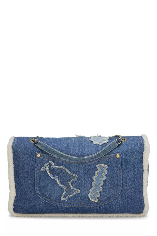 Paris-Egypt Blue Denim & Shearling Hieroglyph Flap Maxi, , large image number 3