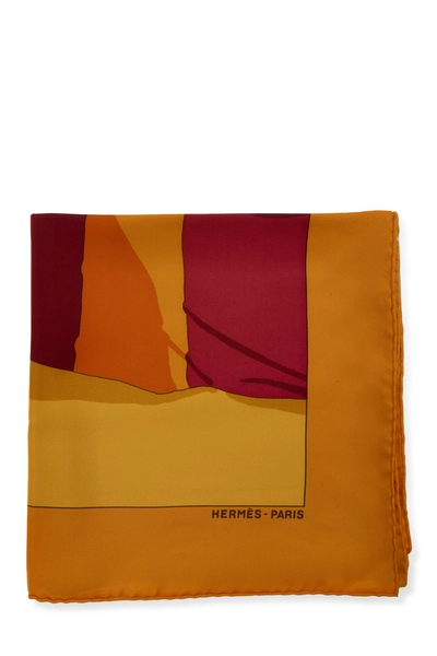 Orange & Multicolor 'Charmes Des Plages Normands' Silk Scarf 90, , large