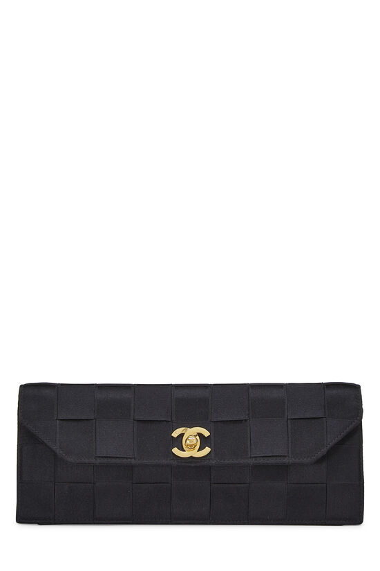 Black Woven Satin 'CC' Clutch, , large image number 1