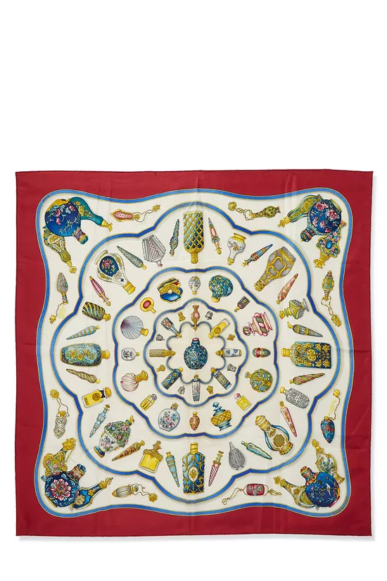 Red & Multicolor 'Qu'importe le Flacon' Silk Scarf 90, , large image number 0
