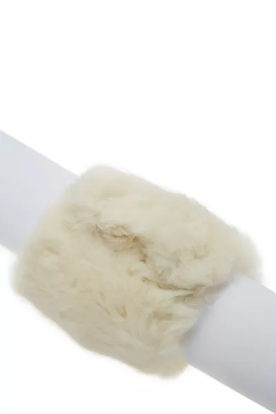 White 'CC' Fur Arm Warmer, , large