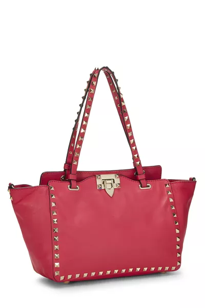 Pink Leather Rockstud Tote, , large