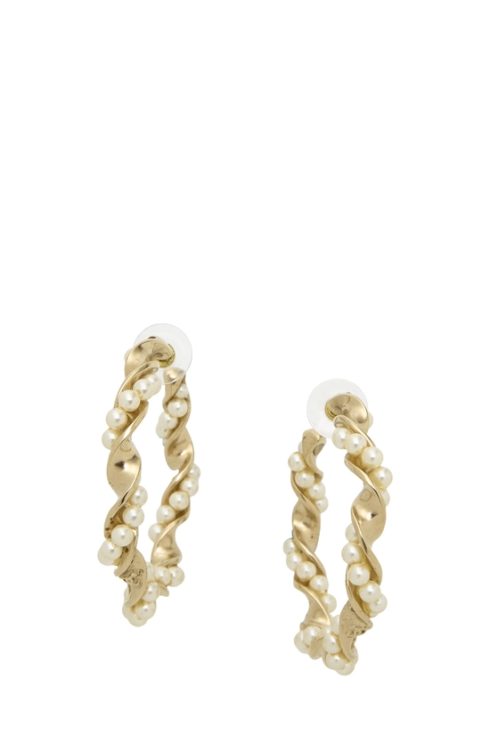 Gold & Faux Pearl Hoop Earrings, , large image number 1