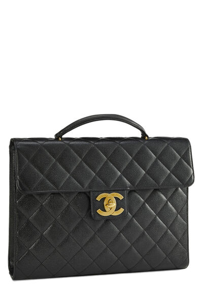 Black Quilted Caviar 'CC' Briefcase, , large