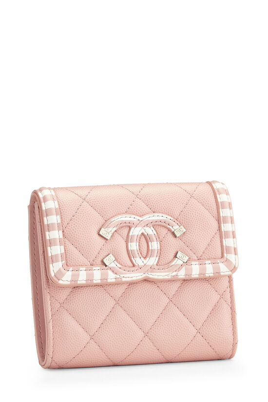 Pink Quilted Caviar Filigree Compact Wallet