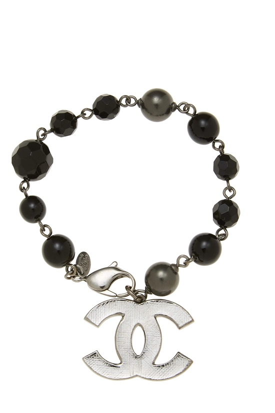 Black & Silver Beaded 'CC' Charm Bracelet, , large image number 1