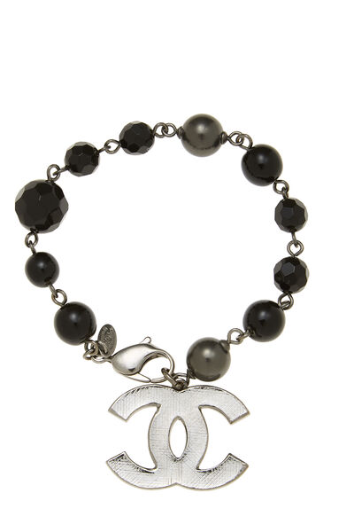 Black & Silver Beaded 'CC' Charm Bracelet, , large