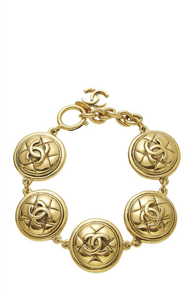 Gold Quilted 'CC' Coins Bracelet
