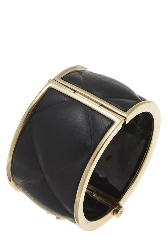 Black Quilted Leather Cuff, , large image number 2