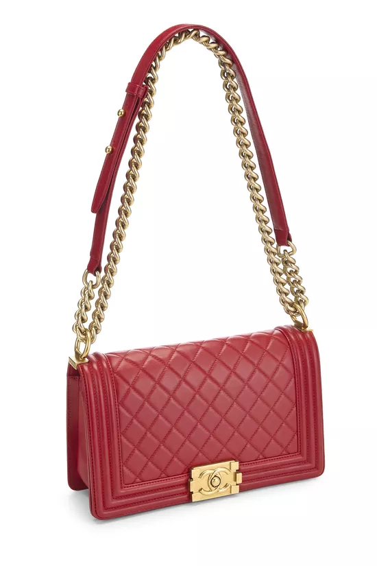Red Quilted Lambskin Boy Bag Medium, , large image number 1