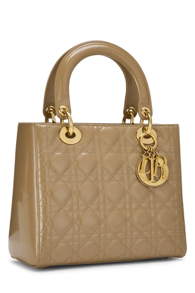 Beige Cannage Quilted Patent Leather Lady Dior Medium, , large