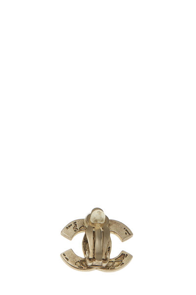 Gold & White Enamel 'CC' Globe Earrings , , large