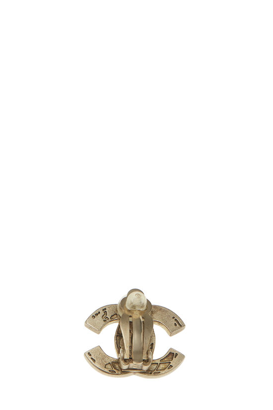 Gold & White Enamel 'CC' Globe Earrings , , large image number 2