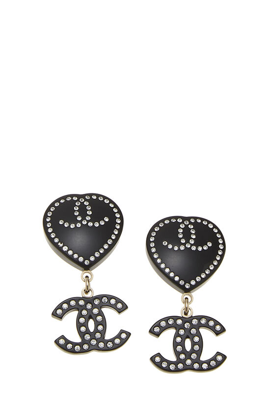 Black Acrylic & Crystal 'CC' Heart Earrings