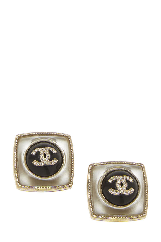 Silver & Crystal 'CC' Turnlock Earrings Large