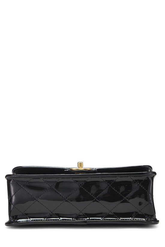 Chanel - Black Patent Leather School Memory Top Handle Flap Bag Small