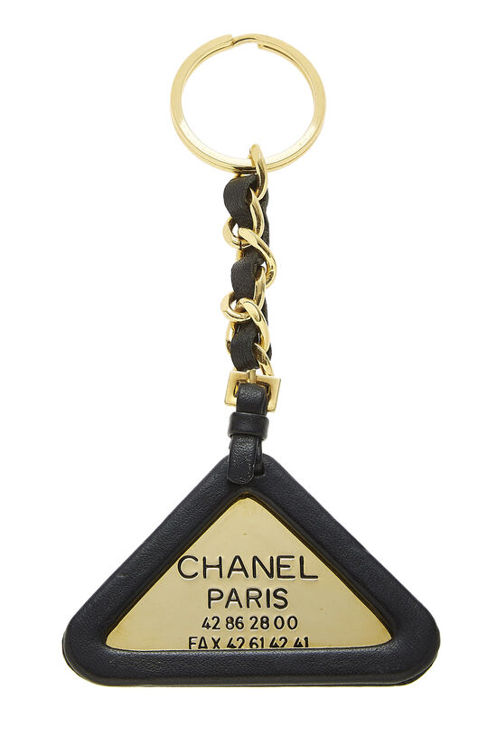Gold & Black Leather Triangle Keychain, , large image number 0