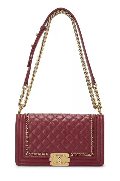 Chanel Red Calfskin Chain Around Boy Bag Medium