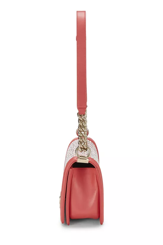 Pink & Multicolor Tweed Chevron Pearl Boy Bag Medium, , large image number 2