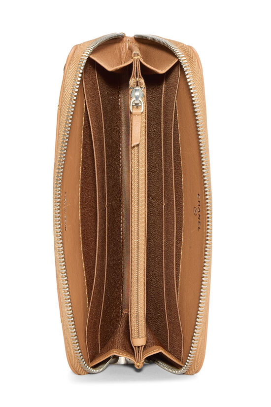 Brown Calfskin Chevron Zip Around Wallet, , large image number 3