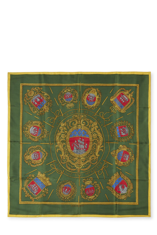 Green & Multicolor 'Les Armes de Paris' Silk Scarf 90, , large image number 1
