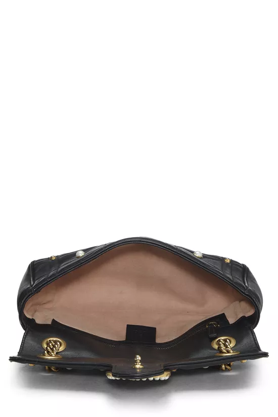 Black Leather & Faux Pearl GG Marmont Shoulder Bag Small, , large image number 5