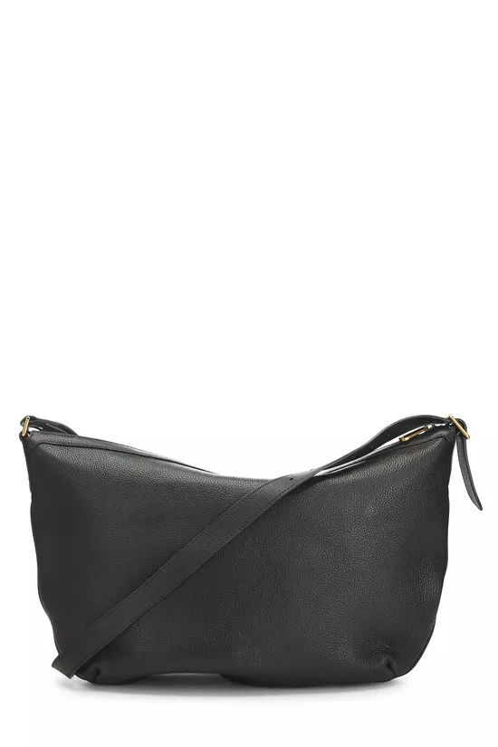 Black Leather Logo Printed Half Moon Hobo, , large image number 3