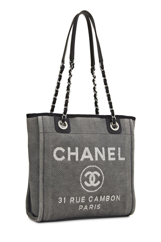 chanel grey canvas bag tote