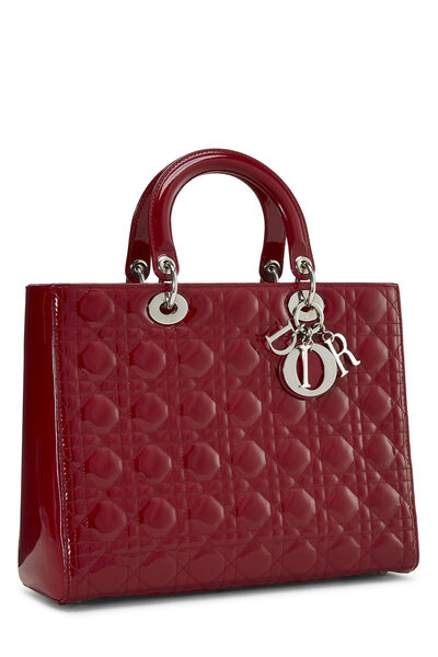 Red Quilted Cannage Patent Lady Dior Large, , large