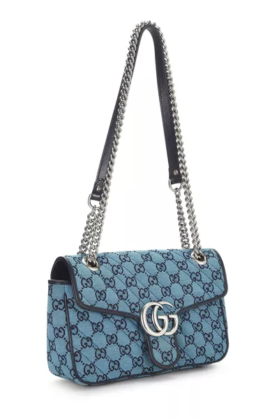 Blue GG Canvas Marmont Shoulder Bag Small, , large