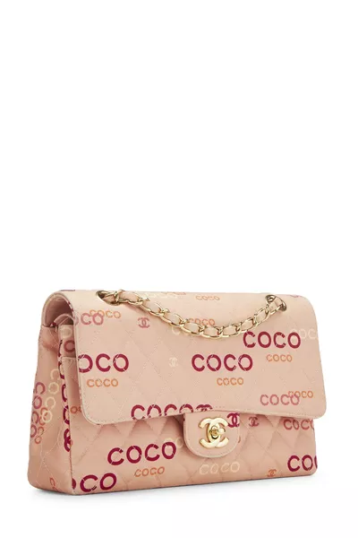 Pink Quilted Canvas Coco Classic Double Flap Medium, , large