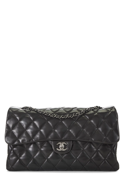 Chanel Black Calfskin Accordion Flap Bag Large