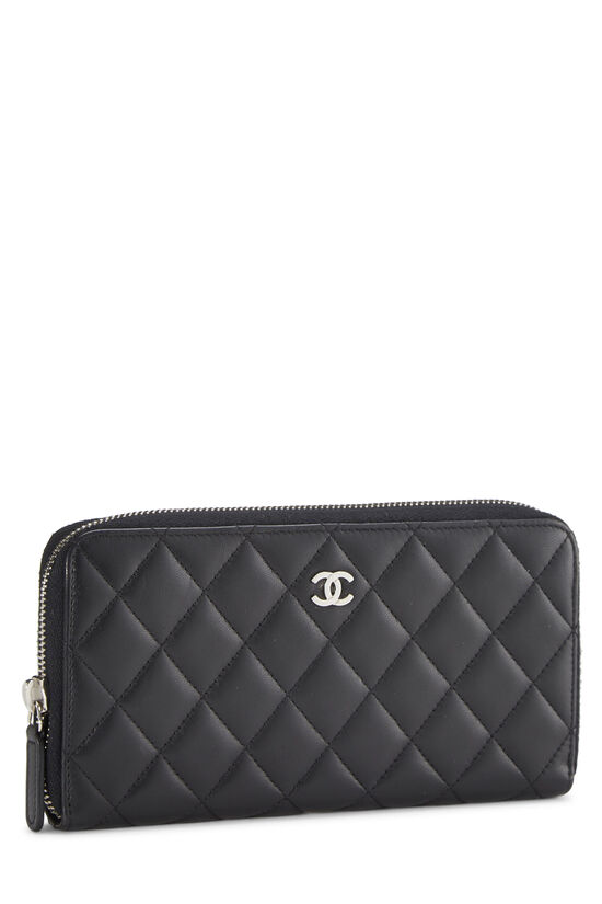 Black Quilted Lambskin Zip Wallet, , large image number 1