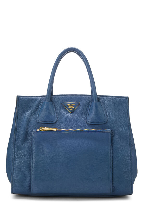 Blue Vitello Daino Trapeze Front Pocket Tote, , large image number 0