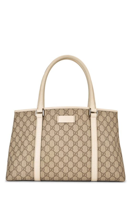 White GG Supreme Canvas Tote Large, , large image number 0