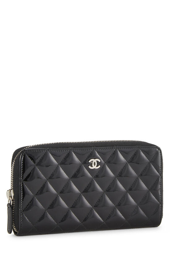 Black Quilted Patent Leather Zip Wallet, , large image number 1