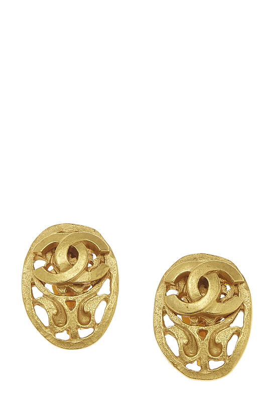 Gold 'CC' Cutout Oval Earrings, , large image number 1