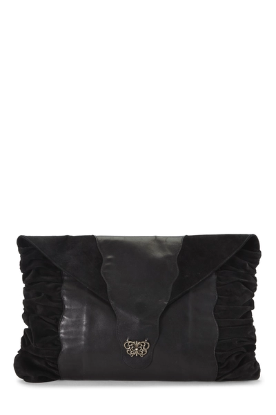 Black Leather Fleur-de-lis Clutch
