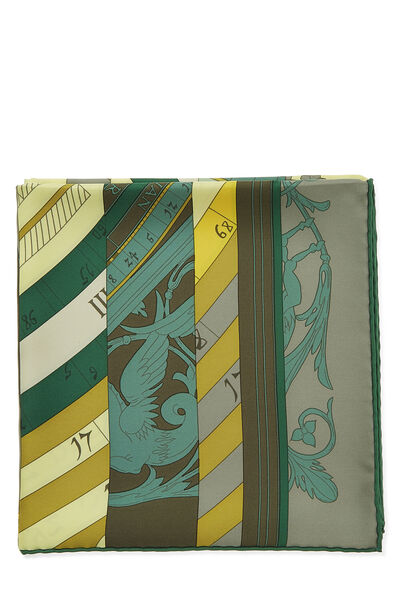 Green & Multicolor 'Astrologie Nouvelle' Silk Scarf 90, , large