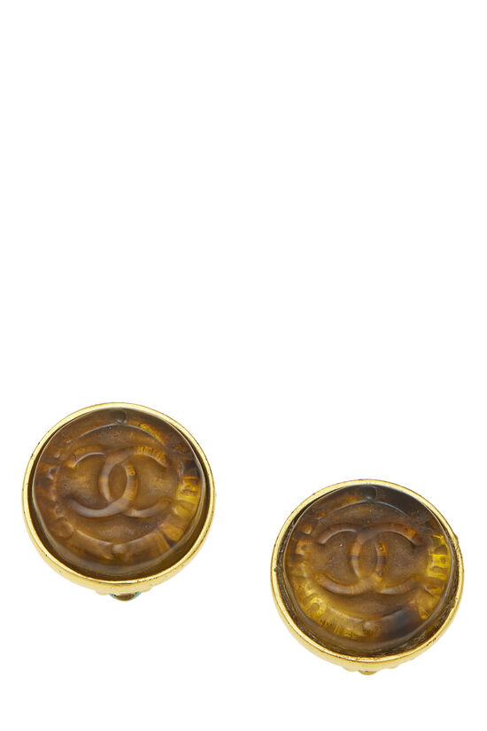 Gold Acrylic Button Earrings, , large image number 1