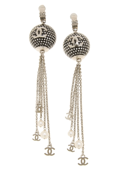 Silver 'CC' Disco Ball Earrings